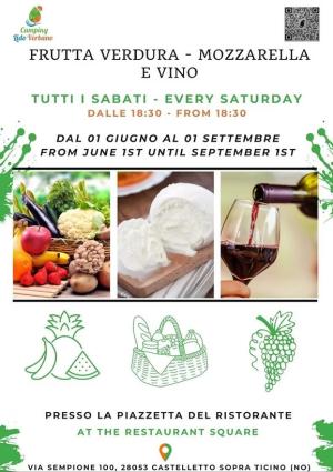 Evento estivo: frutta, verdura, mozzarella e vino, ogni sabato sera al camping.
